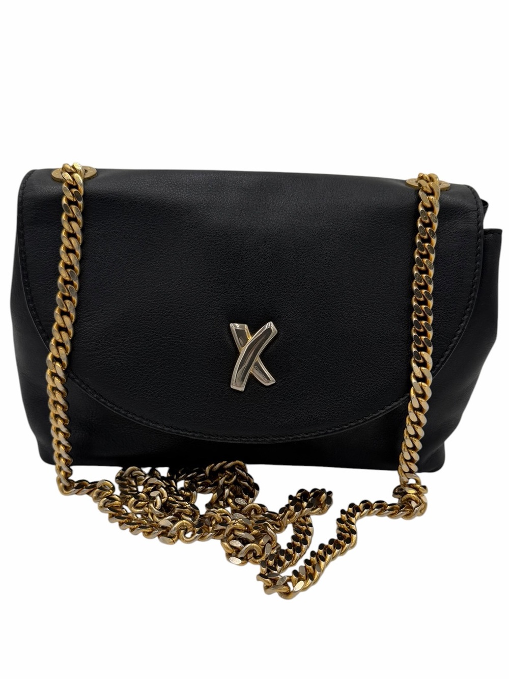 Vintage Paloma Picasso X Logo Black Leather Mini Chain Shoulder Bag
